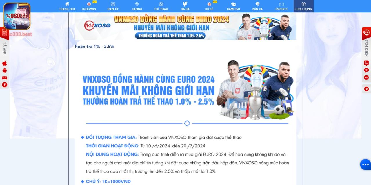 Event hoàn trả thể thao cực hời trong mùa giải Euro 