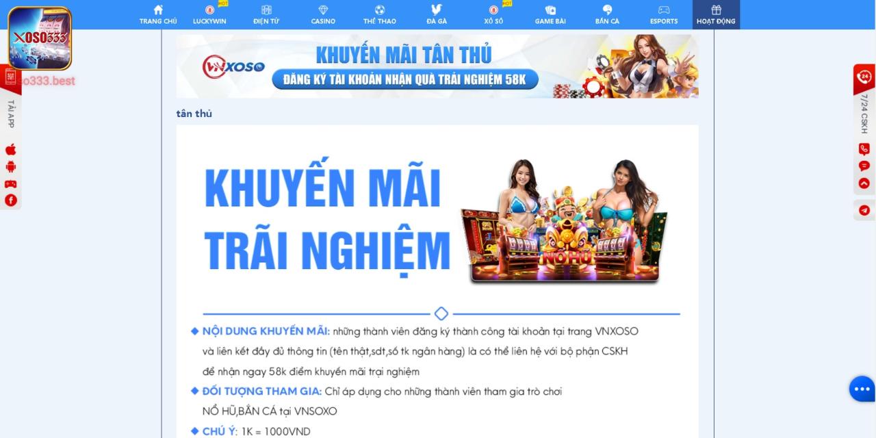 Nhà game tặng 58K tiền thưởng miễn phí cho tân binh mới